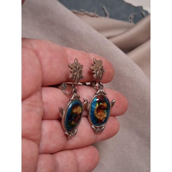 Vintage Celebrity Foil Glass Dangle Earrings - Picture 5 of 7